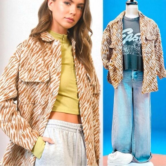 Zebra Print Snap Down Long Sleeve Shacket Size Large New with Tags - Picture 3 of 9